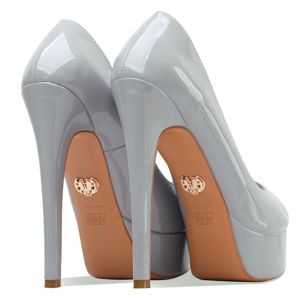 Elegant Gray Peep-Toe Platform Heels - Picture 4 of 8